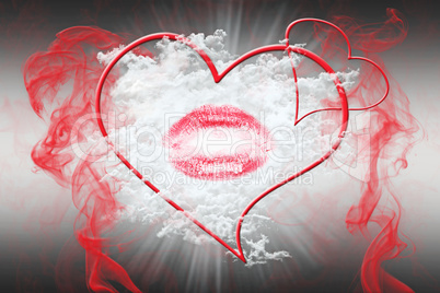 Heart and a Kiss With Red Smoke. Valentine's Day Concept 3D Illu