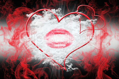 Heart and a Kiss With Red Smoke. Valentine's Day Concept 3D Illu