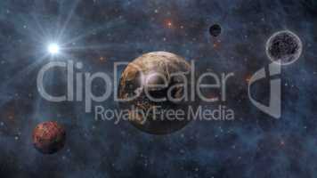 Planet Earth, The Sun, The Moon and Planets In Space 3D Renderin
