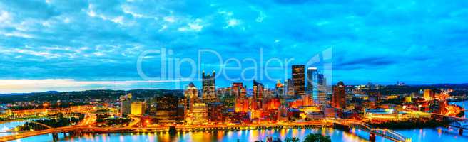 Panoramic aerial overview of Pittsburgh