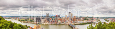 Panoramic aerial overview of Pittsburgh