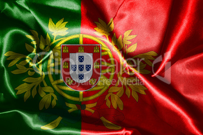 Portugal National Flag With Coat Of Arms Wawving In The Wind 3D