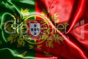 Portugal National Flag With Coat Of Arms Wawving In The Wind 3D