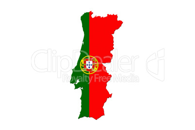 Portugal National Flag With Map Of Portugal Isolated On White Ba