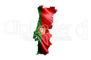 Portugal National Flag With Map Of Portugal Isolated On White Ba