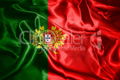Portugal National Flag With Coat Of Arms Waving In The Wind 3D i