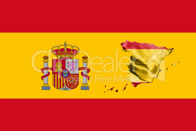Spanish National Flag With Coat Of Arms and Map Of Spain 3D illu
