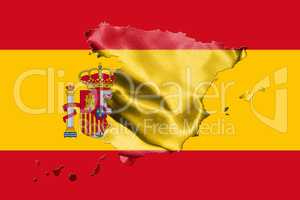 Spanish National Flag With Coat Of Arms and Map Of Spain 3D illu