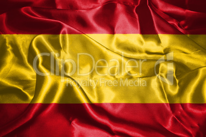 Spanish National Flag With Coat Of Arms Waving In The Wind 3D il