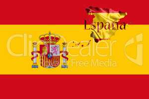 Spanish National Flag and Map With Country Name Written On It 3D