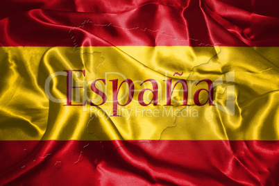 Spanish National Flag and Map With Country Name Written On It 3D