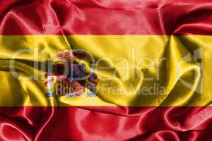 Spanish National Flag With Coat Of Arms Waving In The Wind 3D il