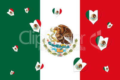Mexican National Flag With Eagle Coat Of Arms In Shape Of Heart