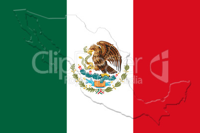 Mexican National Flag With Eagle Coat Of Arms and Mexican Map 3D