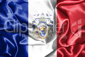 National Flag Of France With Coat Of Arms On It 3D illustration