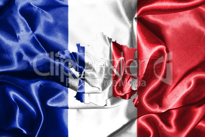 National Flag Of France Waving in the Wind With French Map And C