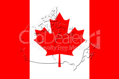 Canadian National Flag With Map Of Canada On It 3D Rendering