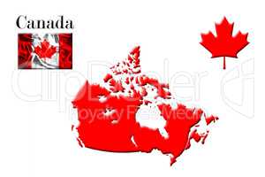 Canadian Map With Flag And Maple Leaf 3D Rendering