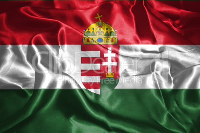 Hungarian National Flag With Coat Of Arms Waving In The Wind Gru
