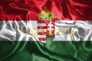 Hungarian National Flag With Coat Of Arms 3D illustration