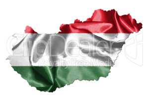 Hungarian National Flag And Map Waving in the Wind Isolated on W