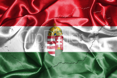 Hungarian National Flag And Map Waving in the Wind 3D illustrati