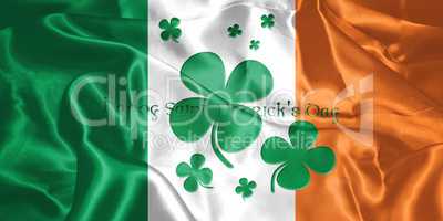 St. Patrick's Day. Flag Of Ireland With Clover Leafs 3D illustra
