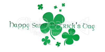 Happy Saint Patrick's Day. Text With Clover Leafs Isolated On Wh