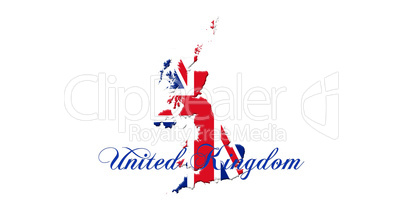 United Kingdom Map With Flag and Country Name On It Isolated On