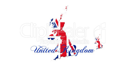 United Kingdom Map With Flag and Country Name On It Isolated On