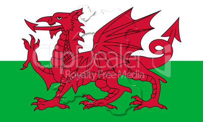 Wales National Flag With Map Of Country On It 3D illustration