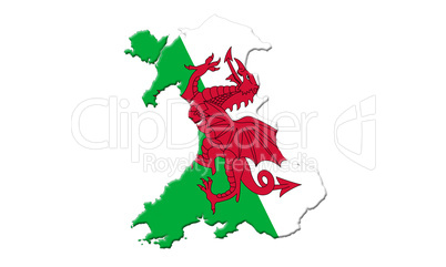 Map Of Wales With Flag Of Country On It Isolated On White Backgr