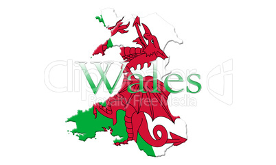 Map Of Wales With Flag Of Country On It Isolated On White Backgr