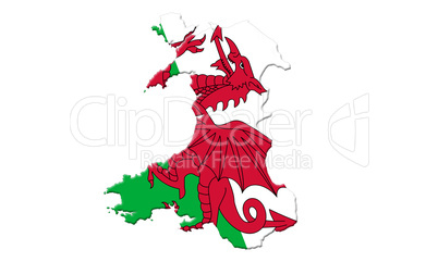 Map Of Wales With Flag Of Country On It Isolated On White Backgr