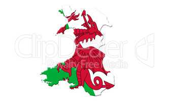 Map Of Wales With Flag Of Country On It Isolated On White Backgr