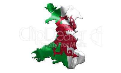 Map Of Wales With Flag Of Country On It Isolated On White Backgr