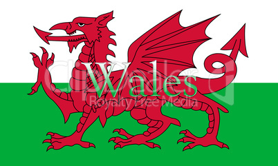 Wales National Flag With Country Name On It 3D illustration
