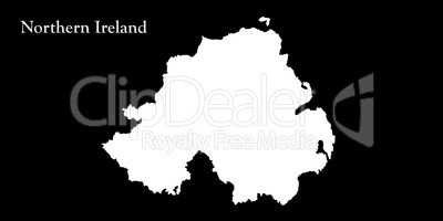 Northern Ireland White Map Isolated On Black Background 3D illus