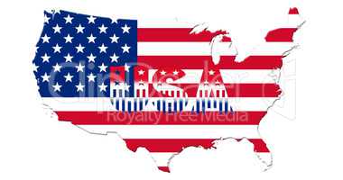 United States of America Map With American  Flag 3D illustration