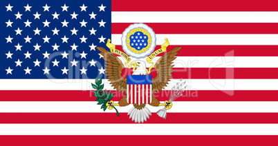United States of America Flag With Eagle Coat Of Arms 3D illustr