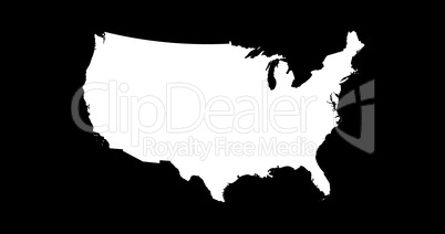 United States of America Map Silhouette Isolated On Black Backgr