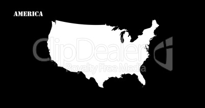 United States of America Map Silhouette Isolated On Black Backgr