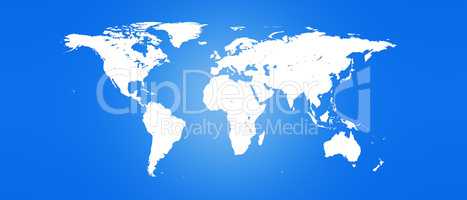 World Map White Silhouette Isolated on Blue Background 3D illust