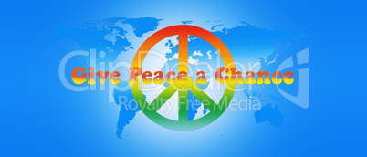 World Map Peace Text and Sign 3D illustration