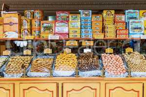 Sweets on display in candy shop