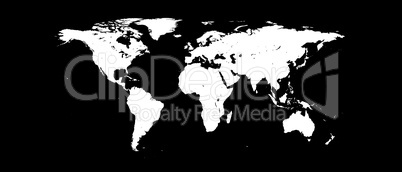 World Map White Silhouette Isolated on Black Background 3D illus