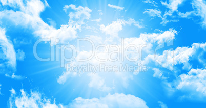 Heavenly Blue Sky With White Fluffy Clouds Illustration
