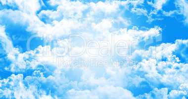 Heavenly Blue Sky With White Fluffy Clouds Illustration