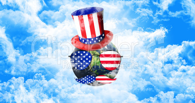 Planet Earth With Uncle Sam's Hat, Sunglasses and Mustaches. Uni