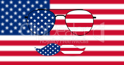 Glasses and Mustache Design of the American Flag on USA flag bac